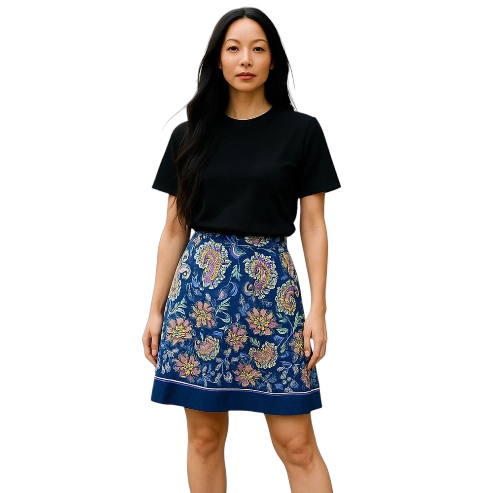 Talbot Floral Paisley Pencil Skirt Women 16 Blue/Purple Mini Cotton Blend